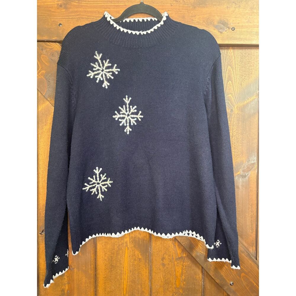 Christopher & Banks womens XL Hand embroidered holiday snowflake sweater